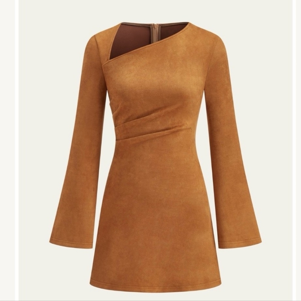 Tan Long-Sleeve Dress By Commense - XL